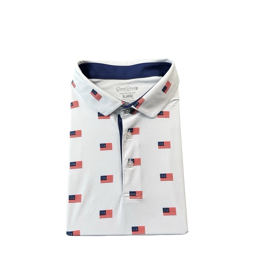 Good Good Golf White American Flag AOP Mens Performance Golf Polo Size XL